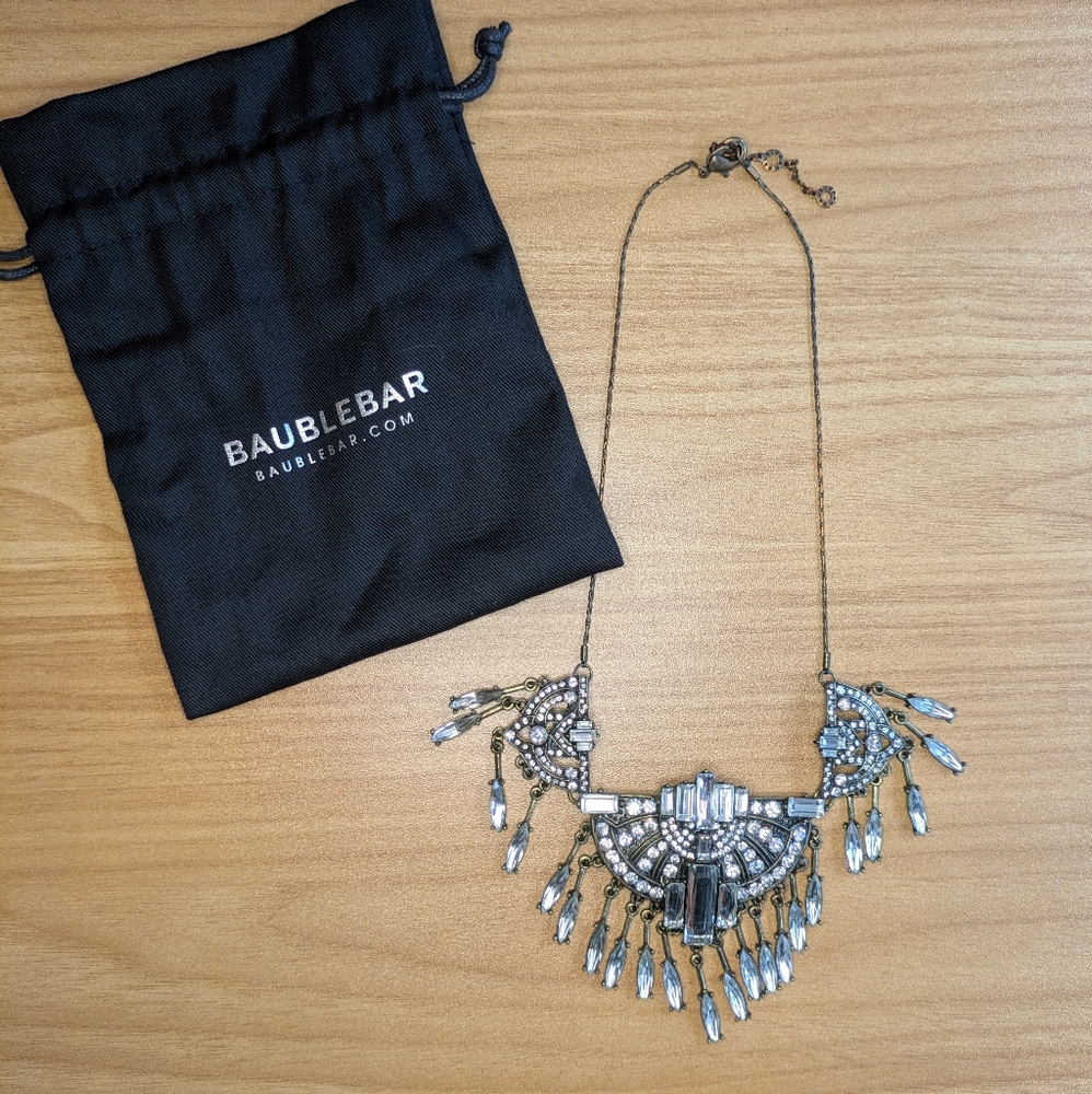 BaubleBar Silver Sparkle Art Deco Statement Necklace